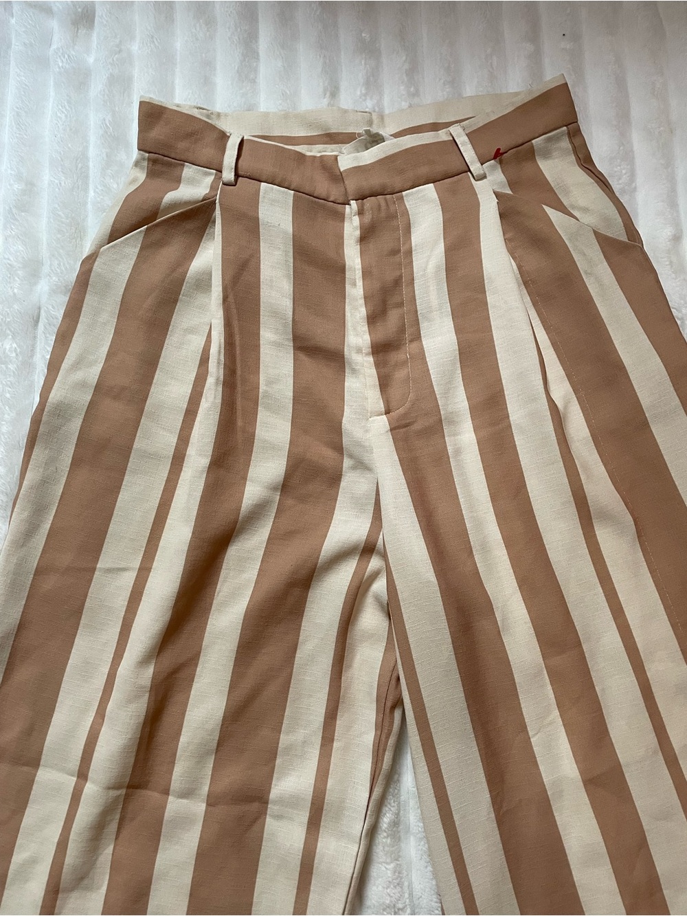 High-Rise Wide-Leg Striped Pants in Tan and Cream - Picture 12 of 15